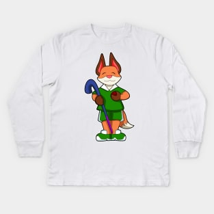 Fox at Hockey with Hockey stick Kids Long Sleeve T-Shirt